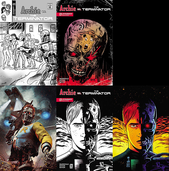 ARCHIE VS. THE TERMINATOR #1 PREMIERE VARIANT BUNDLE INCLUDING ALL 5 QUALIFYING INCENTIVE VARIANT COVERS L - P INCLUDES 90 COPIES OF THE OPEN ORDER COVERS AND THE RARE FRANCESCO FRANCAVILLA LINE ART COVER!