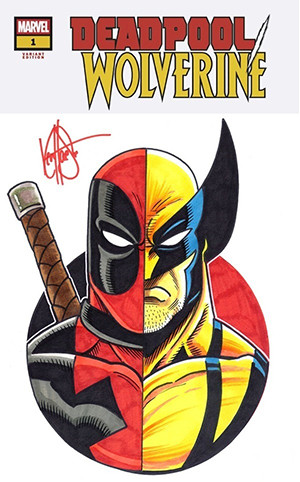 DEADPOOL/WOLVERINE #1 BLANK VARIANT COMMISSIONED COVER ART SIGNED AND REMARKED BY KEN HAESER