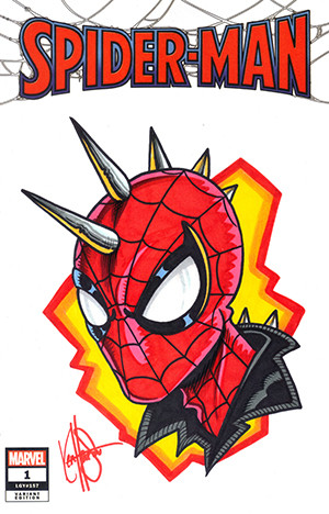 MARVEL COMICS COMMISSIONED COVER ART SIGNED AND REMARKED BY KEN HAESER WITH A SPIDER-PUNK SKETCH