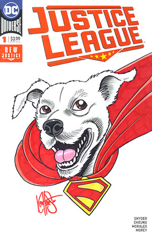 DC COMICS COMMISSIONED COVER ART SIGNED AND REMARKED BY KEN HAESER WITH A KRYPTO SKETCH