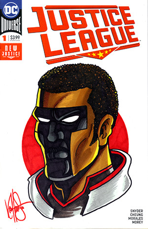 JUSTICE LEAGUE #1 BLANK VARIANT COMMISSIONED COVER ART SIGNED AND REMARKED BY KEN HAESER WITH A MR TERRIFIC SKETCH