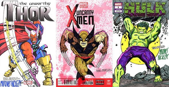 MYSTERY MARVEL COMICS COMMISSIONED COVER ART SIGNED AND REMARKED BY MARIANO NICIEZA AND JOE DELBEATO