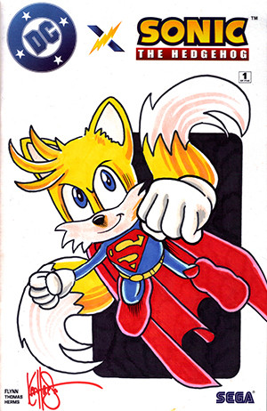 DC X SONIC THE HEDGEHOG #1 BLANK VARIANT SIGNED AND REMARKED BY KEN HAESER WITH A SUPERTAILS SKETCH