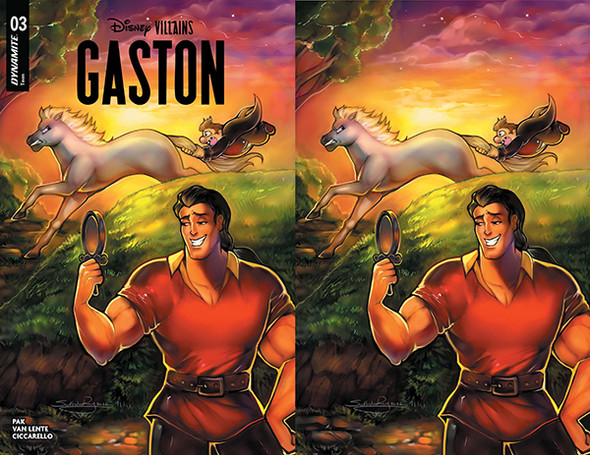 DISNEY VILLAINS: GASTON #3 DYNAMITE.COM EXCLUSIVE SUKESHA RAY TRADE & VIRGIN SET
