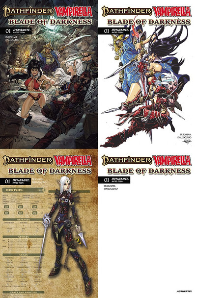 PATHFINDER / VAMPIRELLA: BLADE OF DARKNESS #1 MEGA 4-PACK - INCLUDES ONE COPY EACH OF ALL OPEN ORDER COVERS A - C + THE BLANK AUTHENTIX COVER D