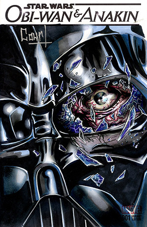 MARVEL COMICS COMMISSIONED COVER ART SIGNED AND REMARKED BY JESSICA COURT WITH A DARTH VADER SKETCH