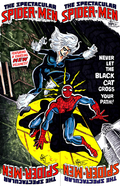 MARVEL COMICS FOUR PIECE BLANK VARIANT CONNECTING COMMISSIONED COVER ART SIGNED AND REMARKED BY KEN HAESER WITH A CLASSIC AMAZING SPIDER-MAN #194 HOMAGE SKETCH
