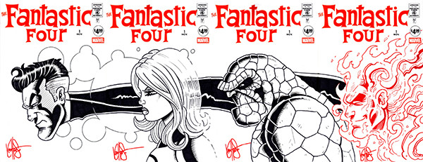 FANTASTIC FOUR #1 FACSIMILE EDITION BLANK VARIANT 4 PART CONNECTING SKETCH SET BY KEN HAESER