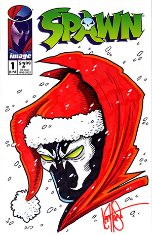SPAWN #1 30TH ANNIVERSARY BLANK VARIANT SIGNED AND REMARKED BY KEN HAESER WITH A SANTA SPAWN SKETCH!