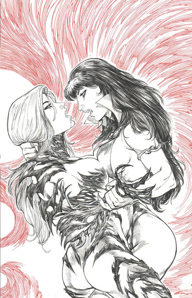 Vampirella X Witchblade #1 Dynamite.com Buzz Right Line Art Virgin