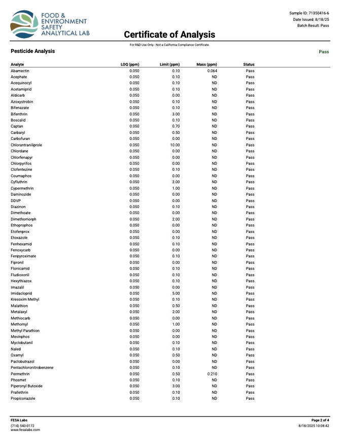 COA of Rainbow Inferno Strain page 2