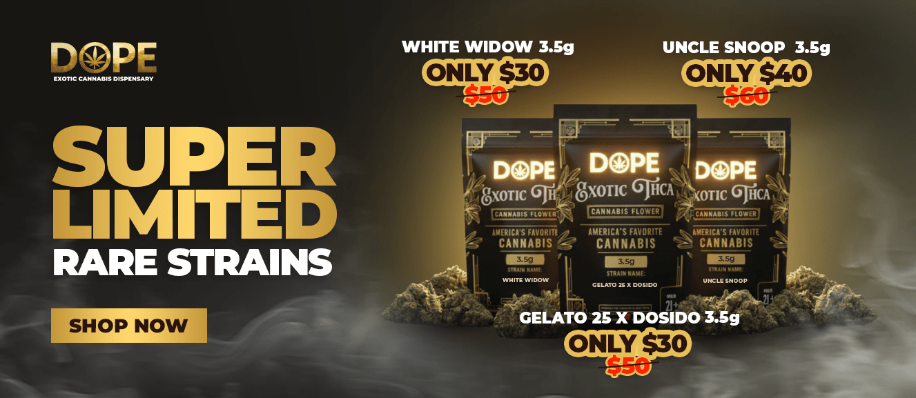 THCA Flower Clearance OZ - Uncle Snoop, White Widow, and Gelato 25 x Dsido on Sale only at the Dopest Shop