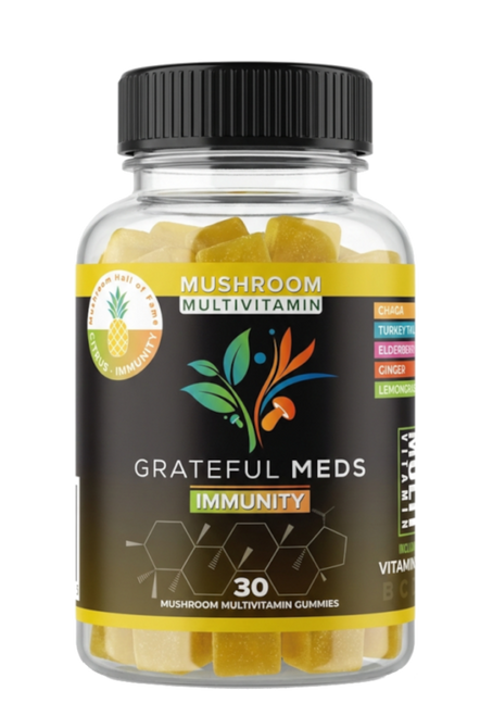 Grateful Meds | Multivitamin Mushroom Gummies | Citrus | Immunity | THC Free | 30 Count