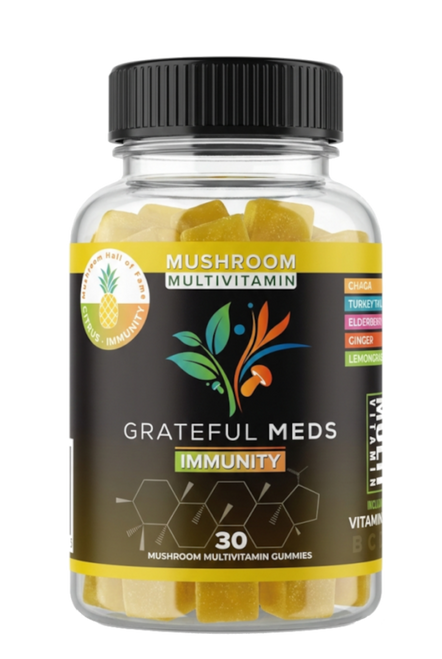 Grateful Meds | Multivitamin Mushroom Gummies | Citrus | Immunity | THC Free | 30 Count