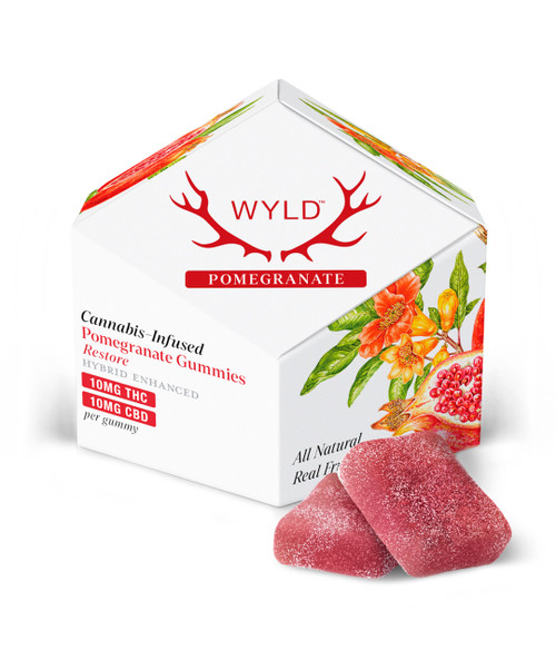 WYLD Hemp Gummies Pomegranate Restore 1:1 THC:CBD 10 Count