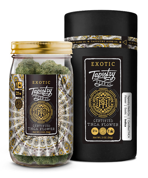 Tapestry Herb Co. Indica Strain THCA Flower Bud Bar 2 Oz. Jar & Bags Tapestry Herb Co. Indica Strain THCA Flower Bud Bar 2 Oz. Jar & Bags