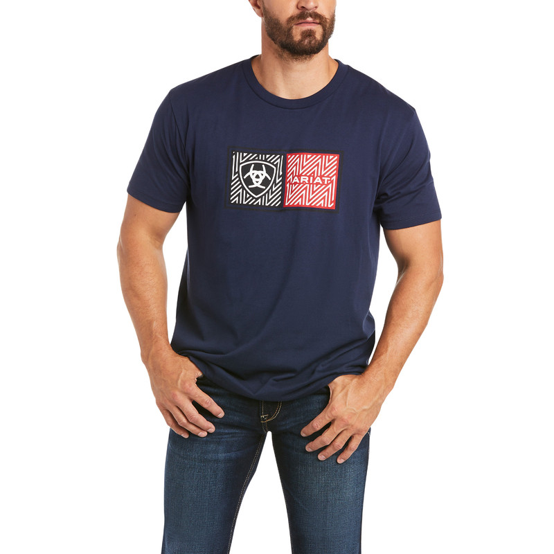 ARIAT MNS ARIAT DOUBLE SS T-SHIRT NAVY 