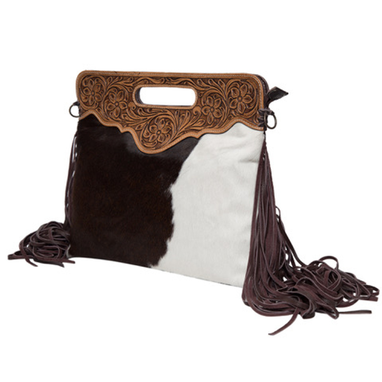 Cowhide Crossbody Purse with Fringes Western Handbag Clutch Black Brown  Leather