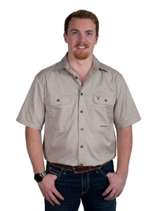 Men's - Eddie Work Shirt Full button Short Sleeve in Stone Men's - Eddie Work Shirt Full button Short Sleeve in Stone