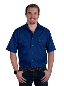 Men's - Eddie Work Shirt Full button Short Sleeve in Cobalt Men's - Eddie Work Shirt Full button Short Sleeve in Cobalt