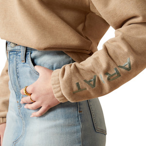 ARIAT WMS ESSENTIAL LOGO HOODIE- DARK OATMEAL