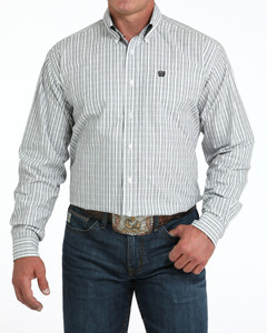 CINCH MENS CLASSIC FIT BUTTON DOWN SHIRT WHITE/GREY CHECK MTW1105986