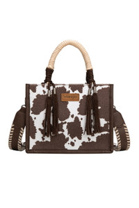COW PRINT TASSEL CROSSBODY BAG IN CHOCOLATE