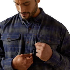 ARIAT MENS REBAR FLANNEL LS WORKSHIRT NAVY