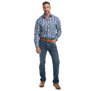 Just Country Mens Austin Workshirt Royal Blue/White Plaid