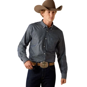 Ariat Mens Wrinkle Free Solid Pinpoint Oxford Fitted L/S Shirt Chambray Blue