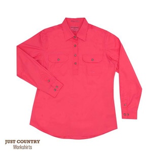 Wmn's - Jahna Work Shirt 1/2 button in Hot Pink Wmn's - Jahna Work Shirt 1/2 button in Hot Pink