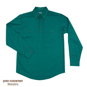Men's- Cameron Work Shirt 1/2 Button in Dark Green