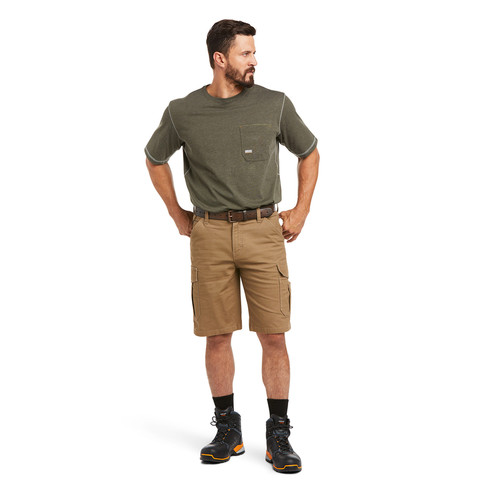 ARIAT MNS REBAR DURASTRETCH MADE TOUGH CARGO SHORT FIELD KHAKI