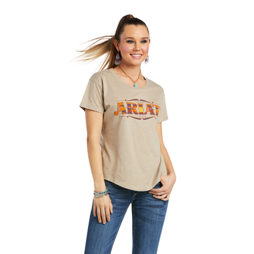 ARIAT WMS ARIAT WORDMARK SS TEE OATMEAL HEATHER