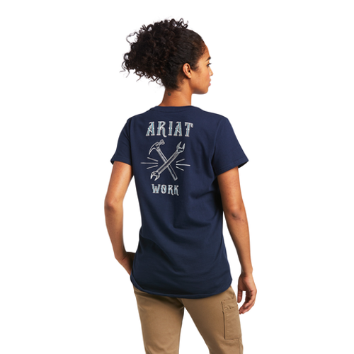 Ariat WNS Rebar Cotton Strong Wrench Graphic T-Shirt Navy Eclipse