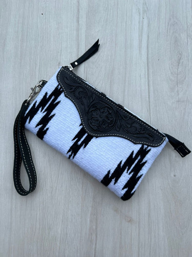 B&W Saddle Blanket Clutch with Tooled Leather