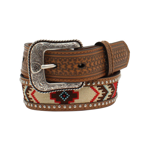 ARIAT BYS SOUTHWESTERN PATTERNED BELT 1-1/4" TAN A1307108