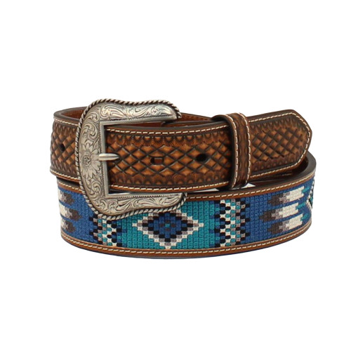 ARIAT MNS BLUE AND TURQUOISE SOUTHWESTERN BELT 1-1/2" BROWN A1038702