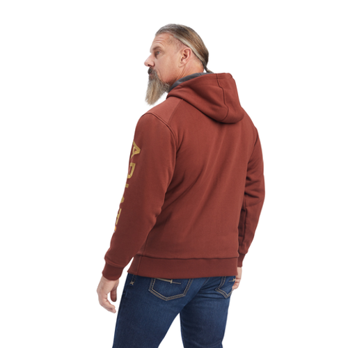ARIAT MNS REBAR ALL-WEATHER FULL ZIP HOODIE CHERRY MAHOGANY / ANTIQUE GOLD