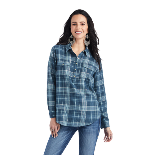 ARIAT WMS REAL BILLIE JEAN POPOVER LS SHIRT- LUREX PLAID