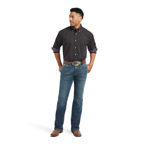 ARIAT MNS WF SOLID PINPOINT OXFORD CLASSIC LS SHIRT- BLACK