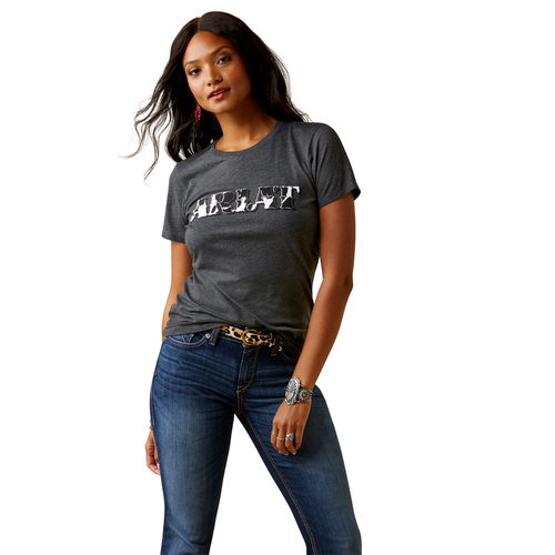 ARIAT WMS COW SS TEE CHARCOAL HEATHER