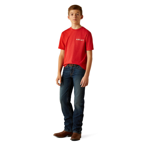 ARIAT BOYS FLAG T SHIRT RED HEATHER