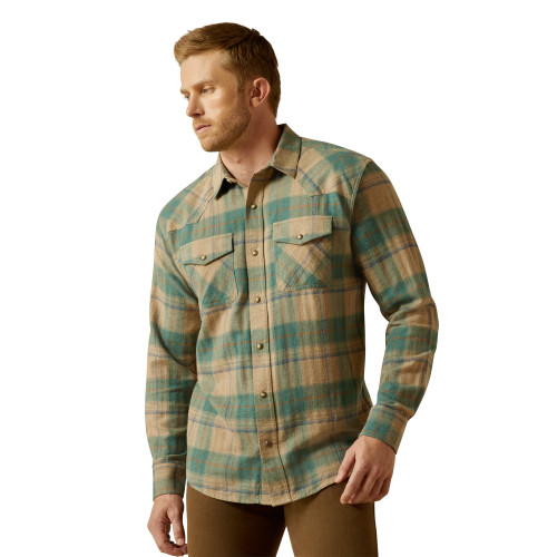 ARIAT MNS HUXLEE RETRO SNAP LS SHIRT- DEEP TEAL