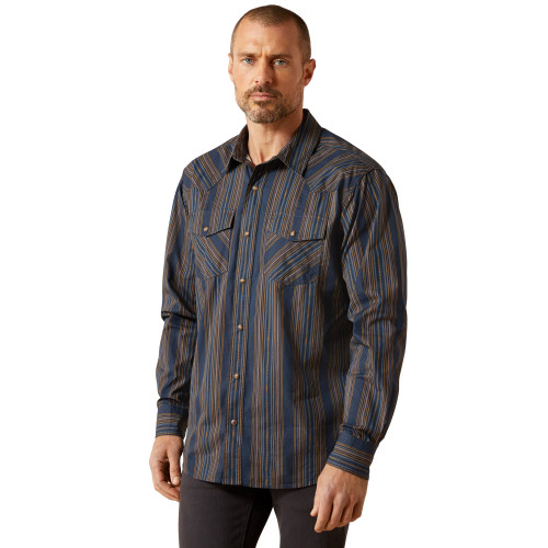 ARIAT MNS HORNE RETRO SNAP LS SHIRT NAVY