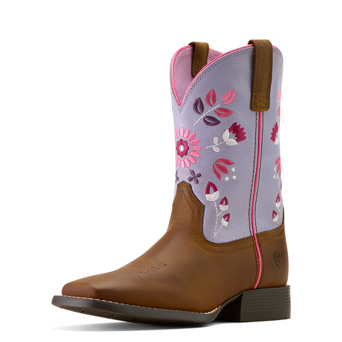 ARIAT KIDS WILD BLOOM WST IN DISTRESSED BROWN/MYSTIC LAVENDER
