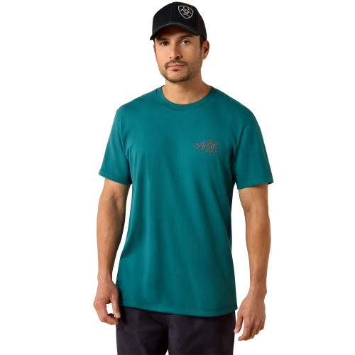 ARIAT MNS CATTLE SKULL FREEDOM SS TEE MEDITERRANEAN