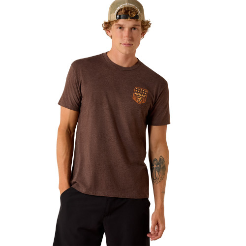 ARIAT MNS STRIPE PATRIOTIC BADGE SS TEE BROWN HEATHER