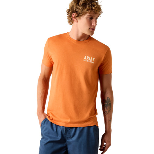 ARIAT MNS OUTLINE SHOP SS TEE PAPAYA