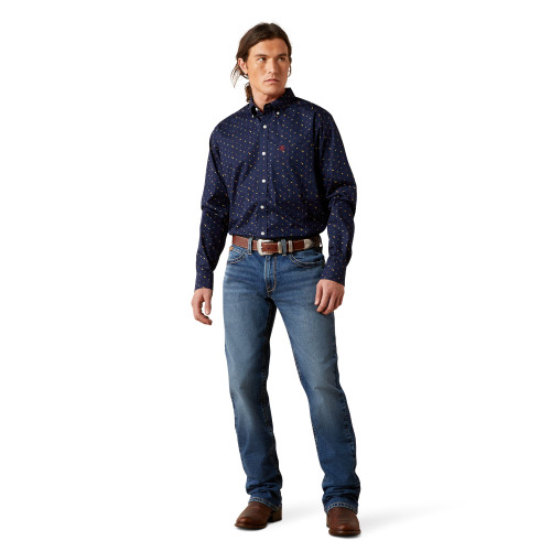 ARIAT MNS WRINKLE FREE BEAUX FITTED LS SHIRT NAVY